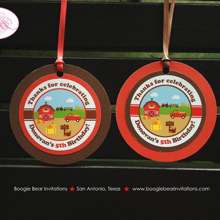 Farm Pumpkin Birthday Party Favor Tags Harvest Truck Pumpkin Barn Boy Girl Country Autumn Red Tractor Boogie Bear Invitations Donovan Theme