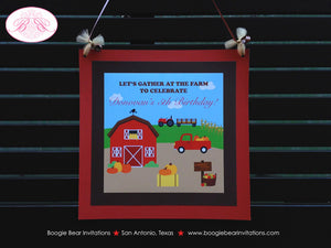 Fall Farm Harvest Birthday Door Banner Pumpkin Girl Boy Autumn Red Barn Country Ranch Tractor Truck Boogie Bear Invitations Donovan Theme