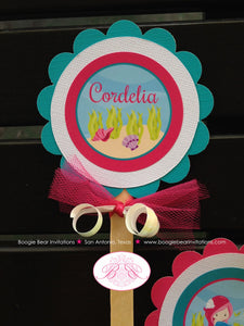 Pink Mermaid Birthday Party Cupcake Toppers Ocean Swim Pool Under The Sea Swimming Pool Pink Teal Tag Boogie Bear Invitations Cordelia Theme