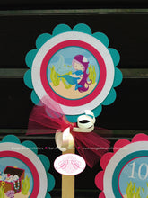 Load image into Gallery viewer, Pink Mermaid Birthday Party Cupcake Toppers Ocean Swim Pool Under The Sea Swimming Pool Pink Teal Tag Boogie Bear Invitations Cordelia Theme