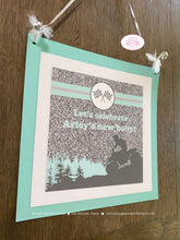 Load image into Gallery viewer, Aqua ATV Baby Shower Door Banner Party Grey Gray Silver Glitter Girl Boy Checkered Flag Race Stripe Quad Boogie Bear Invitations Arley Theme