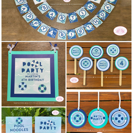 Swimming Pool Birthday Party Package Splash Bash Swim Blue Kids Green Ocean Wave Water Inner Tube Beach Boogie Bear Invitations Martin Theme