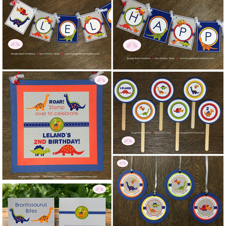 Little Dinosaur Birthday Party Package Girl Boy Jurassic Prehistoric Stegosaurus Brontosaurus T Rex Tag Boogie Bear Invitations Leland Theme