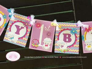 Spring Lambs Birthday Party Package Easter Sheep Girl Pink Yellow Purple Pastel Little Sheep Garden Baa Boogie Bear Invitations Rachel Theme