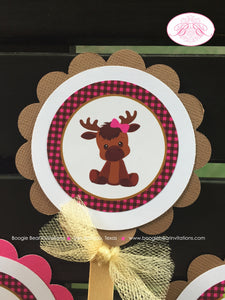 Little Moose Baby Shower Cupcake Toppers Forest Pink Girl Woodland Animals Calf Party Plaid Flowers Boogie Bear Invitations Viviana Theme