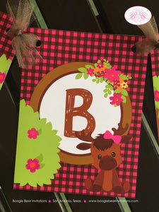 Girl Moose Baby Shower Party Banner Birthday Welcome Pink Forest Woodland Animal Calf Lumberjack Plaid Boogie Bear Invitations Viviana Theme