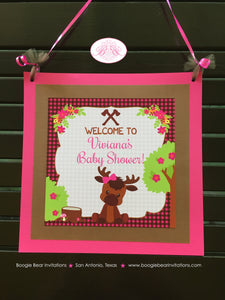 Girl Moose Baby Shower Party Package Pink Girl Forest Woodland Animals Calf Lumberjack Plaid Birthday Boogie Bear Invitations Viviana Theme