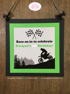 Green Dirt Bike Birthday Party Package Racing Boy Girl Checkered Flag Black Motocross Enduro Motorcycle Boogie Bear Invitations Dwayne Theme