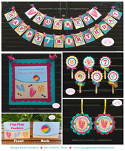 Load image into Gallery viewer, Flip Flop Pool Birthday Party Package Girl Swimming Pool Splash Swim Beach Ball Pink Teal Blue Summer Boogie Bear Invitations Aubrey Theme