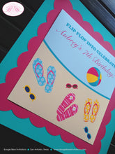 Load image into Gallery viewer, Flip Flop Pool Birthday Door Banner Party Pink Yellow Teal Blue Girl Swimming Beach Ball Splash Bash Boogie Bear Invitations Aubrey Theme