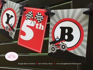 Monster Truck Birthday Party Package Boy Racing Red Black Grey Boy Girl Driver Checkered Flag Demo Arena Boogie Bear Invitations Juan Theme