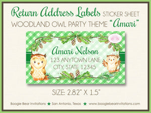 Woodland Owl Baby Shower Invitation Boy Girl Green Brown Bird Animals Forest Boogie Bear Invitations Amari Theme Paperless Printable Printed