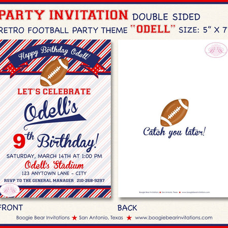 Football Red Blue Birthday Party Invitation High School Team Pro Sports Game Boogie Bear Invitations Odell Theme Paperless Printable Printed