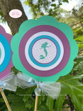 Load image into Gallery viewer, Mermaid Pool Birthday Centerpiece Set Party Girl Swimming Purple Teal Aqua Turquoise Blue Ocean Swim Boogie Bear Invitations Andrina Theme