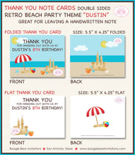 Load image into Gallery viewer, Beach Birthday Party Thank You Card Note Retro Ocean Swim Swimming Pool Splash Bash Boy Girl Boogie Bear Invitations Dustin Theme Printed