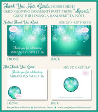 Load image into Gallery viewer, Green Glowing Ornament Party Thank You Cards Birthday Aqua Turquoise Green Blue Girl Teal Star Boogie Bear Invitations Miranda Theme Printed