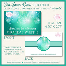 Load image into Gallery viewer, Green Glowing Ornament Birthday Party Favor Card Appetizer Food Place Sign Label Teal Aqua Turquoise Boogie Bear Invitations Miranda Theme