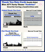 Load image into Gallery viewer, ATV Birthday Party Thank You Card Birthday Girl Boy Blue All Terrain Vehicle 4 Wheeler Quad Boogie Bear Invitations Audrina Theme Printed