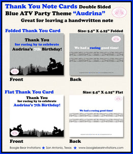 ATV Birthday Party Thank You Card Birthday Girl Boy Blue All Terrain Vehicle 4 Wheeler Quad Boogie Bear Invitations Audrina Theme Printed