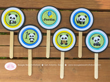 Load image into Gallery viewer, Blue Panda Bear Birthday Party Package Boy Tropical Jungle Green Black Butterfly Wild Zoo Animals Teddy Boogie Bear Invitations Justin Theme