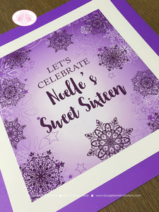 Purple Snowflake Birthday Party Door Banner Winter Star Snow Elegant Girl Christmas Sweet 16 Lavender Boogie Bear Invitations Noelle Theme