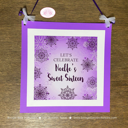 Purple Snowflake Birthday Party Door Banner Winter Star Snow Elegant Girl Christmas Sweet 16 Lavender Boogie Bear Invitations Noelle Theme