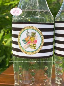 Tropical Paradise Party Bottle Wraps Cover Birthday Flamingo Toucan Jungle Black Gold Aqua Coral Boogie Bear Invitations Olina Theme Printed