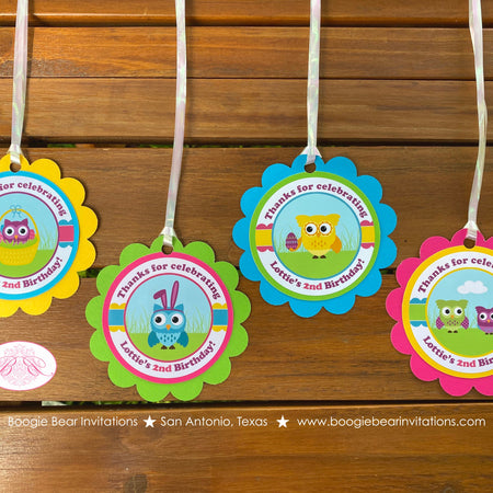 Easter Owls Party Favor Tags Birthday Girl Boy Spring Rabbit Egg Hunt Forest Animals Pink Blue Boogie Bear Invitations Lottie Theme