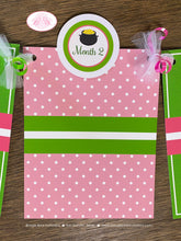 Load image into Gallery viewer, Lucky Charm Pink Photo Timeline Banner Happy 1st Birthday Party St. Patrick&#39;s Day Girl 4 Leaf Clover Boogie Bear Invitations Eileen Theme