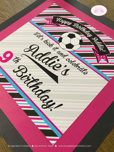 Soccer Door Banner Sign Birthday Party Girl Pink Blue Black Kick It Goal Sports Retro Team Winner Trophy Boogie Bear Invitations Addie Theme