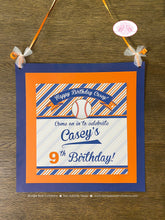 Load image into Gallery viewer, Retro Baseball Door Banner Sign Birthday Party Softball Tee Ball Girl Boy Stripe Team Catchers Mitt Bat Boogie Bear Invitations Casey Theme