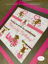 Load image into Gallery viewer, Pink Monkey Birthday Party Door Banner Love Valentine&#39;s Day Girl Brown Heart Little Wild Jungle Zoo Kids Boogie Bear Invitations Aimee Theme
