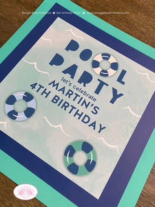 Swimming Pool Birthday Party Door Banner Splash Bash Swim Blue Kids Green Ocean Wave Water Inner Tube Boogie Bear Invitations Martin Theme
