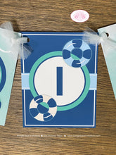 Load image into Gallery viewer, Swimming Pool Happy Birthday Banner Party Splash Bash Swim Blue Kids Green Ocean Wave Water Inner Tube Boogie Bear Invitations Martin Theme