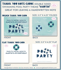 Swimming Pool Birthday Party Thank You Card Note Splash Bash Swim Blue Ocean Wave Tubing Retro Boogie Bear Invitations Martin Theme Printed
