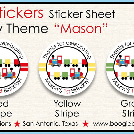 Train Party Stickers Circle Sheet Birthday Choo Choo Toy Tracks Railroad Crossing Locomotive All Aboard Boogie Bear Invitations Mason Theme