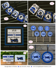 Load image into Gallery viewer, Motorcycle Blue Birthday Party Package Boy Girl Motocross Grand Prix Black Grey Pass Race Racing Track Boogie Bear Invitations Randy Theme