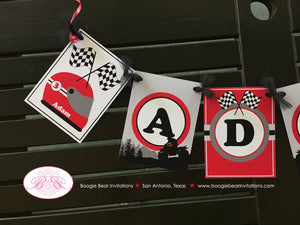 ATV Off Road Birthday Party Package Red Boy Girl Racing Quad All Terrain Vehicle Checkered Flag Black Boogie Bear Invitations Adam Theme