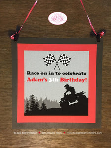 ATV Off Road Birthday Party Package Red Boy Girl Racing Quad All Terrain Vehicle Checkered Flag Black Boogie Bear Invitations Adam Theme