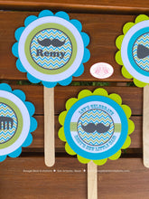 Load image into Gallery viewer, Little Man Baby Shower Cupcake Toppers Party Turquoise Teal Blue Lime Green Boy Little Man Mustache Bash Boogie Bear Invitations Remy Theme