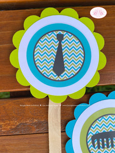 Little Man Baby Shower Cupcake Toppers Party Turquoise Teal Blue Lime Green Boy Little Man Mustache Bash Boogie Bear Invitations Remy Theme