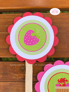 Pink Strawberry Birthday Party Cupcake Toppers Girl Garden Green Picking Red Berry Vine Sweet Picnic Boogie Bear Invitations Felicity Theme