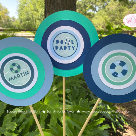 Swimming Pool Birthday Centerpiece Set Party Splash Bash Swim Blue Ocean Wave Water Inner Tube Retro Boogie Bear Invitations Martin Theme