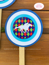Load image into Gallery viewer, Horse Racing Party Cupcake Toppers Birthday Derby Argyle Jockey Equestrian Red Green Blue Boy Girl Sport Boogie Bear Invitations Tommy Theme
