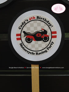 Motorcycle Red Birthday Party Package Boy Girl Motocross Grand Prix Black Grey Pass Race Racing Track Kid Boogie Bear Invitations Cody Theme