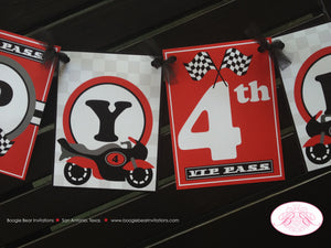 Motorcycle Red Birthday Party Package Boy Girl Motocross Grand Prix Black Grey Pass Race Racing Track Kid Boogie Bear Invitations Cody Theme