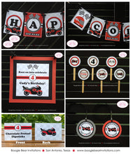 Load image into Gallery viewer, Motorcycle Red Birthday Party Package Boy Girl Motocross Grand Prix Black Grey Pass Race Racing Track Kid Boogie Bear Invitations Cody Theme