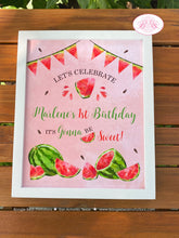 Load image into Gallery viewer, Red Watermelon Birthday Party Sign Poster Girl Boy One In a Melon Two Sweet Green Summer Kids Boogie Bear Invitations Marlene Theme