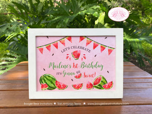 Red Watermelon Birthday Party Sign Poster Girl Boy One In a Melon Two Sweet Green Summer Kids Boogie Bear Invitations Marlene Theme