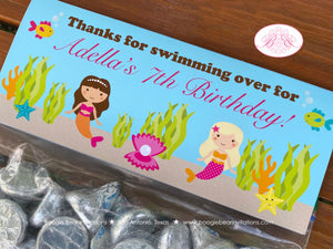 Mermaid Pool Party Treat Bag Toppers Folded Favor Girl Birthday Pink Swimming Pool Ocean Splash Boogie Bear Invitations Adella Theme